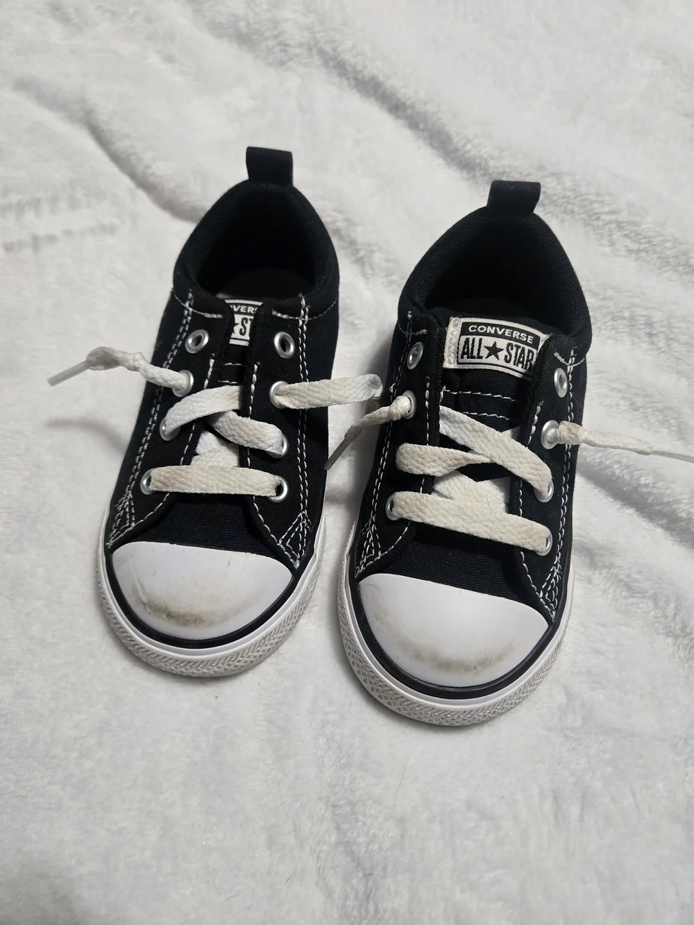 Converse Kids Black and White Canvas Sneakers 7c